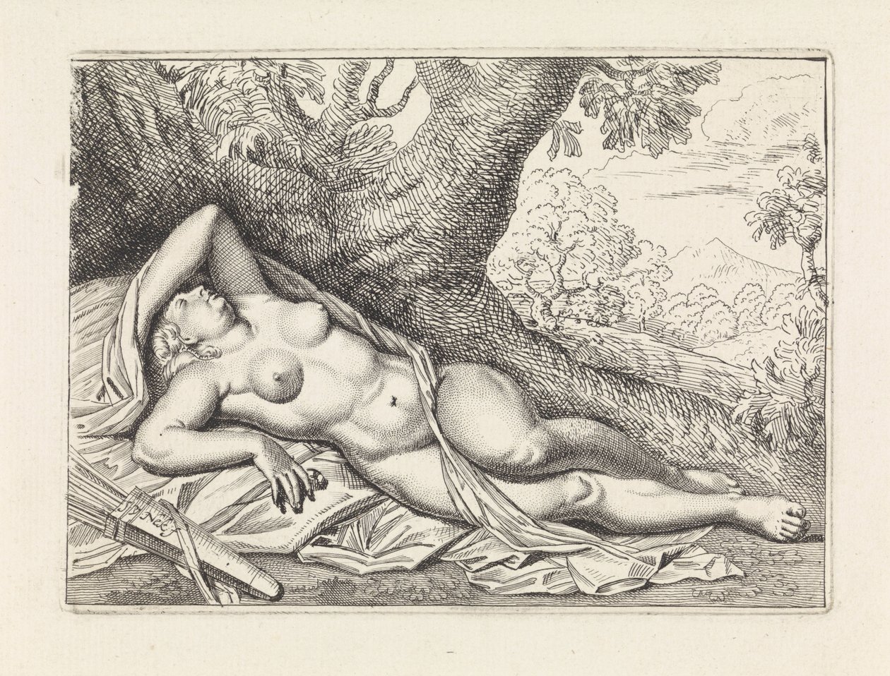 Diane endormie dans un paysage - Jan van Neck