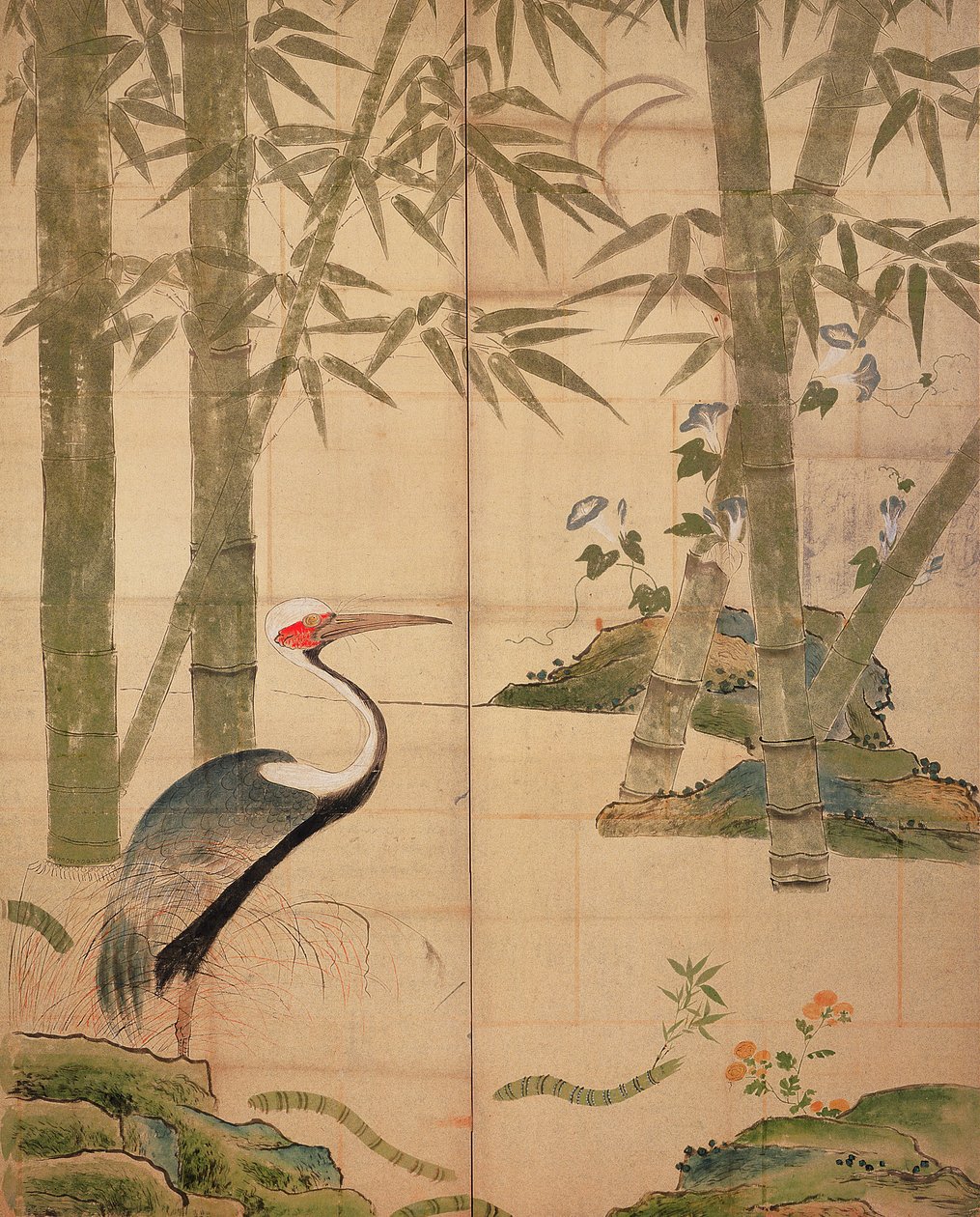 Bambou et grue, période Edo - Japanese School