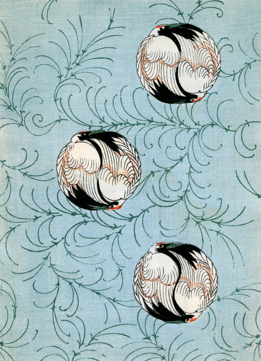 Grues Abstraites sur un Fond Bleu - Japanese School