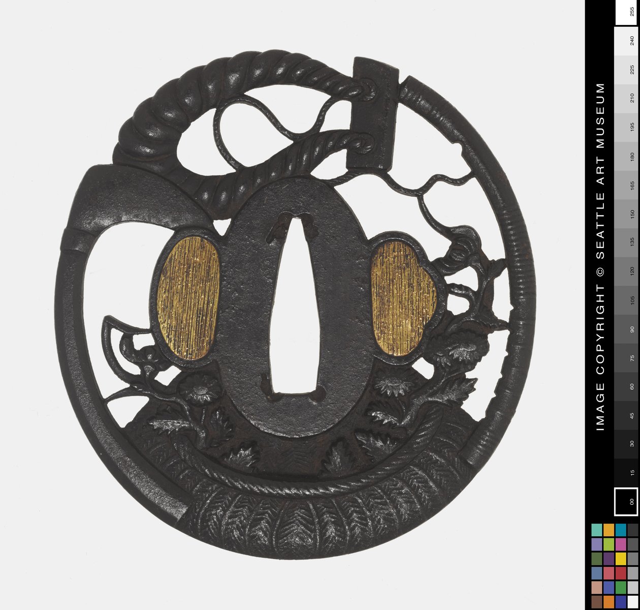 Tsuba : Fleurs, Faux, Corde, début 18ème siècle (Fer) - Japanese School