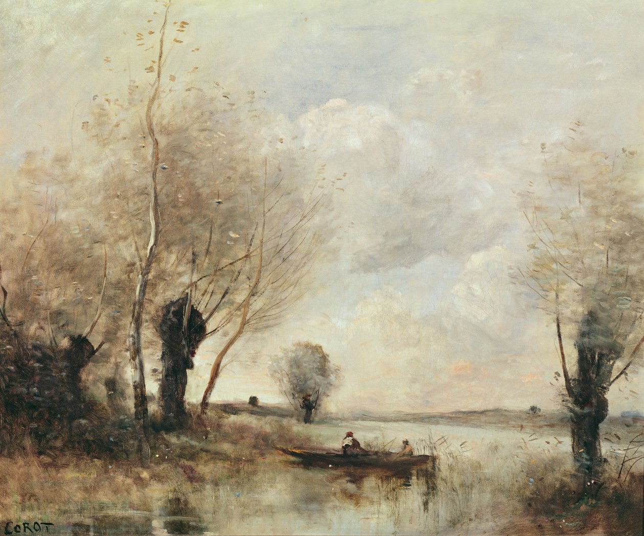 Pêcheurs amarrés à une rive - Jean Baptiste Camille Corot