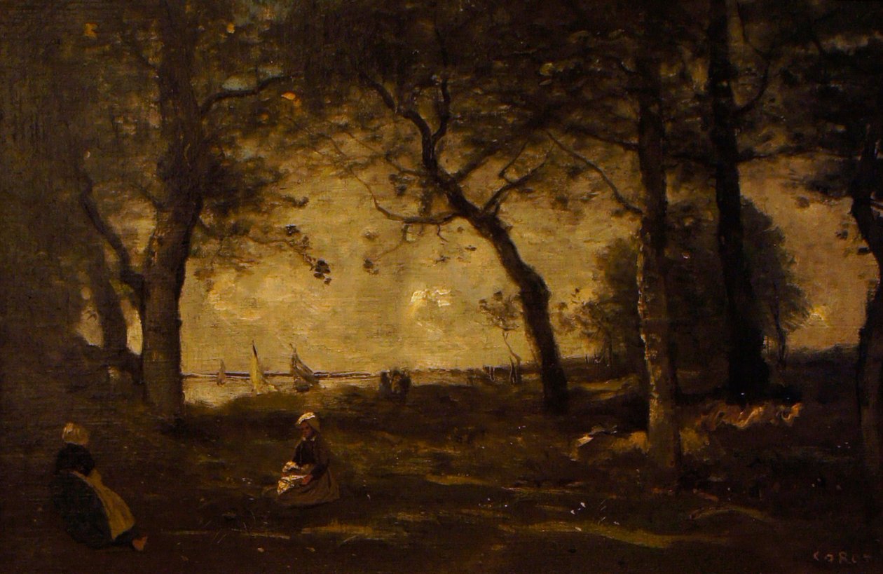 Honfleur la mer derrière les arbres - Jean Baptiste Camille Corot