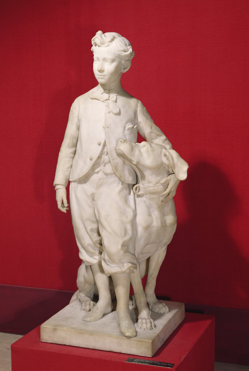 Louis-Eugène-Napoléon Bonaparte (1856-79) avec son chien, Nero, 1865 (marbre) - Jean Baptiste Carpeaux