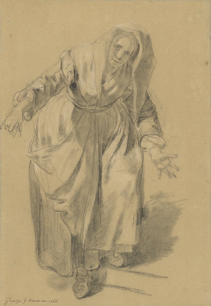 Vieille femme avec les bras tendus (Étude pour Le Geste napolitain) - Jean Baptiste Greuze