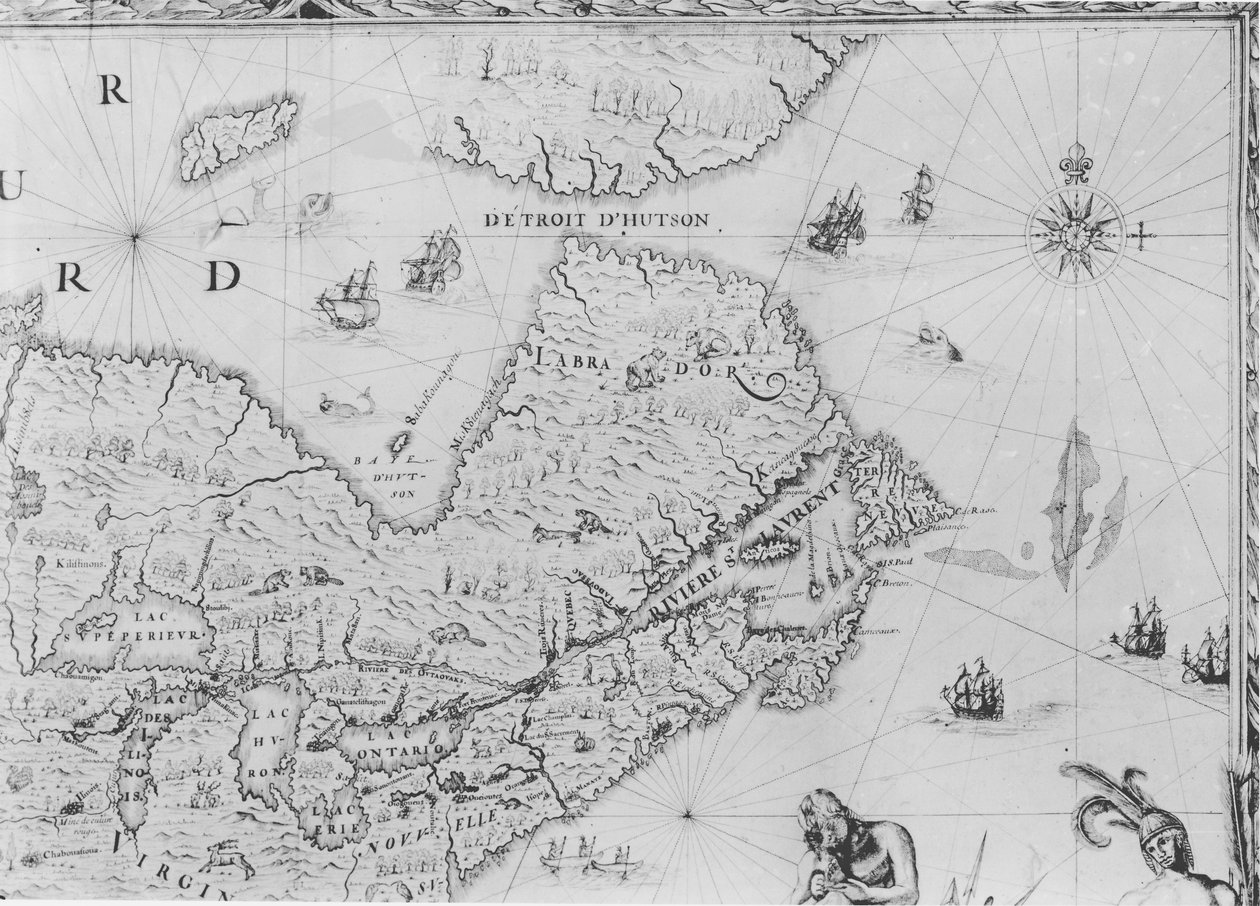 Carte de la Nouvelle-France dédiée à Colbert par Duchesneau, Intendant, 1681 (détail) - Jean Baptiste Louis Franquelin