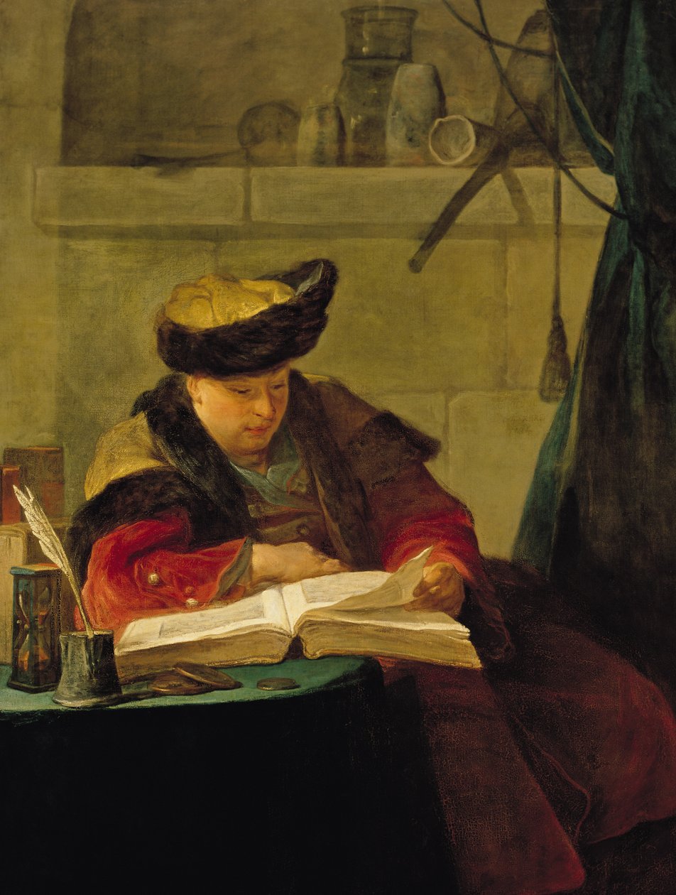 Un chimiste dans son laboratoire, ou Le souffleur, ou Un philosophe donnant une conférence (Portrait du peintre Joseph Aved (1702-66), 1734 - Jean Baptiste Simeon Chardin