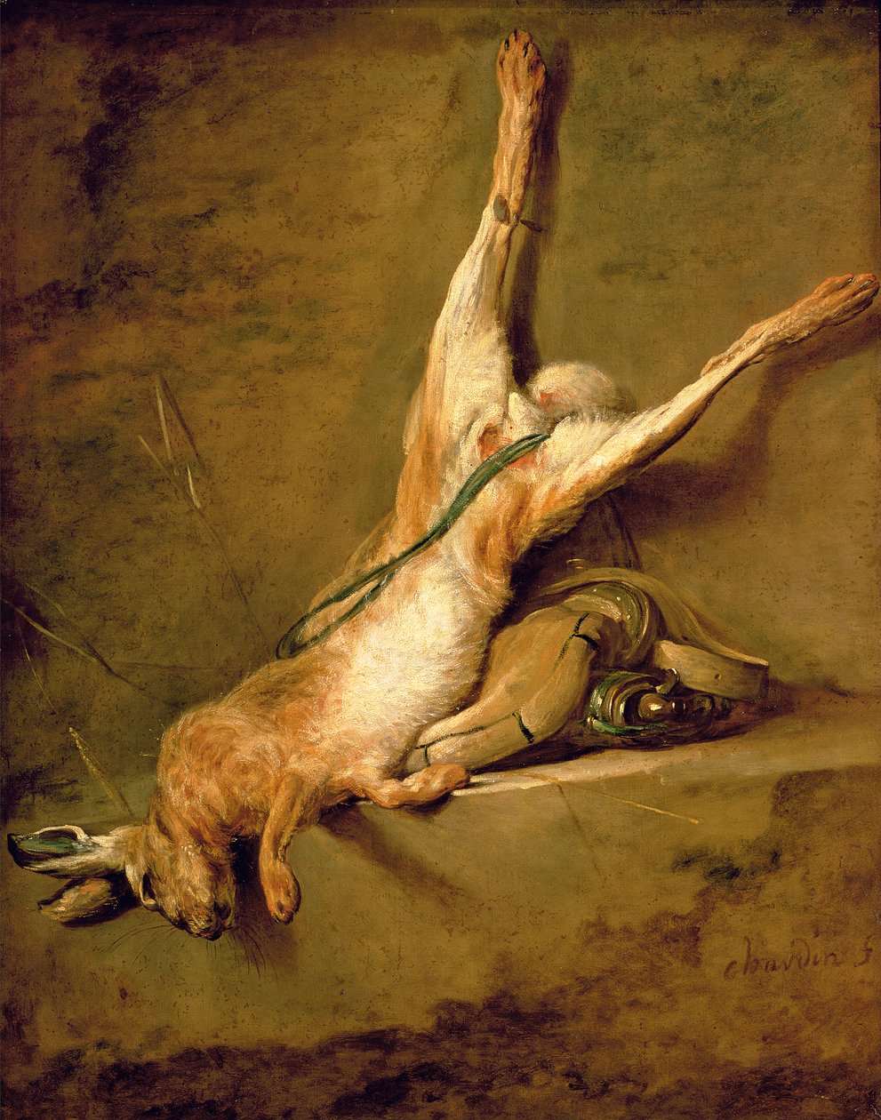 Lièvre mort avec corne à poudre et gibecière, c.1726-30 - Jean Baptiste Simeon Chardin
