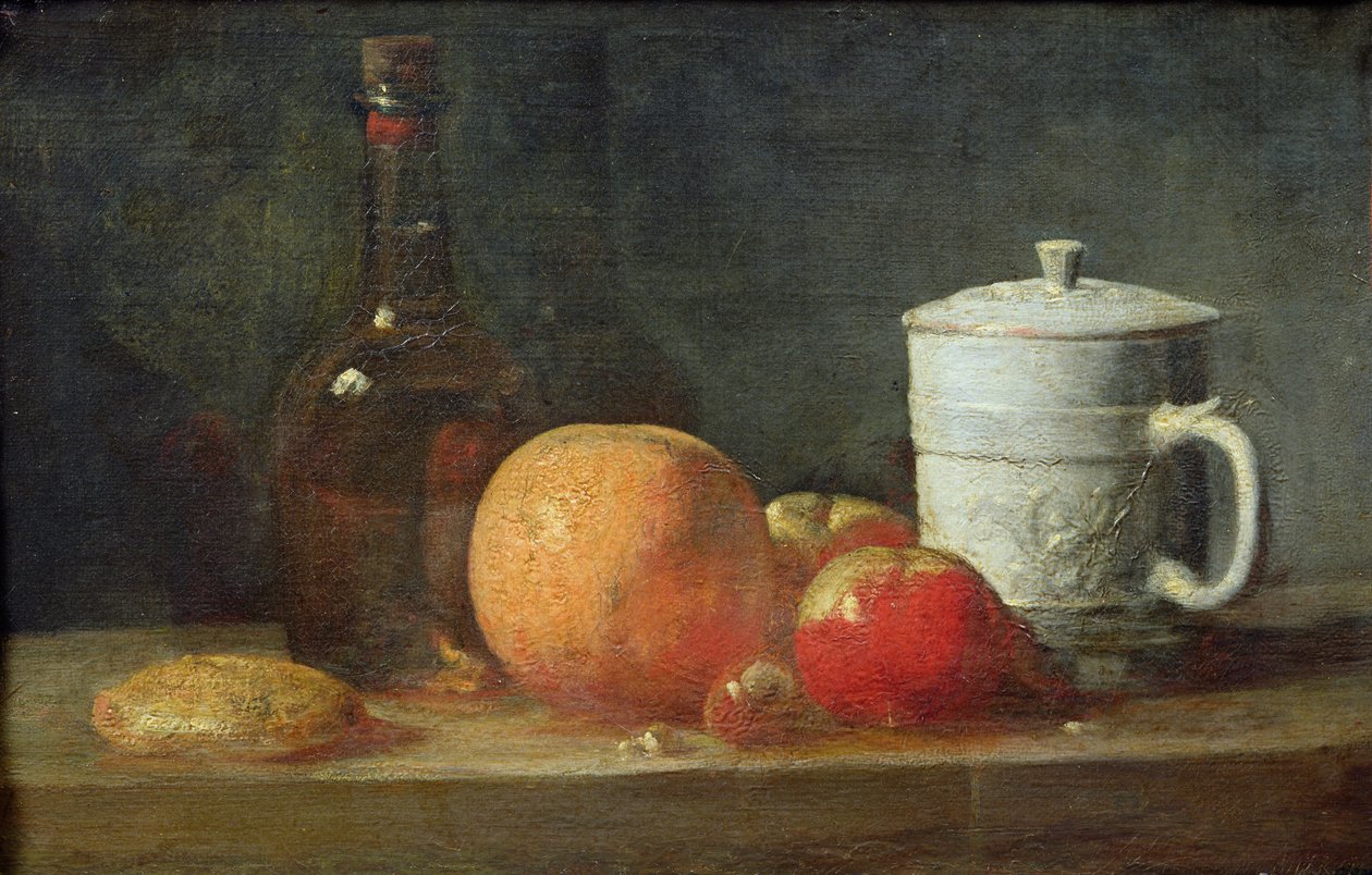 Nature morte avec fruits et bouteille de vin - Jean Baptiste Simeon Chardin