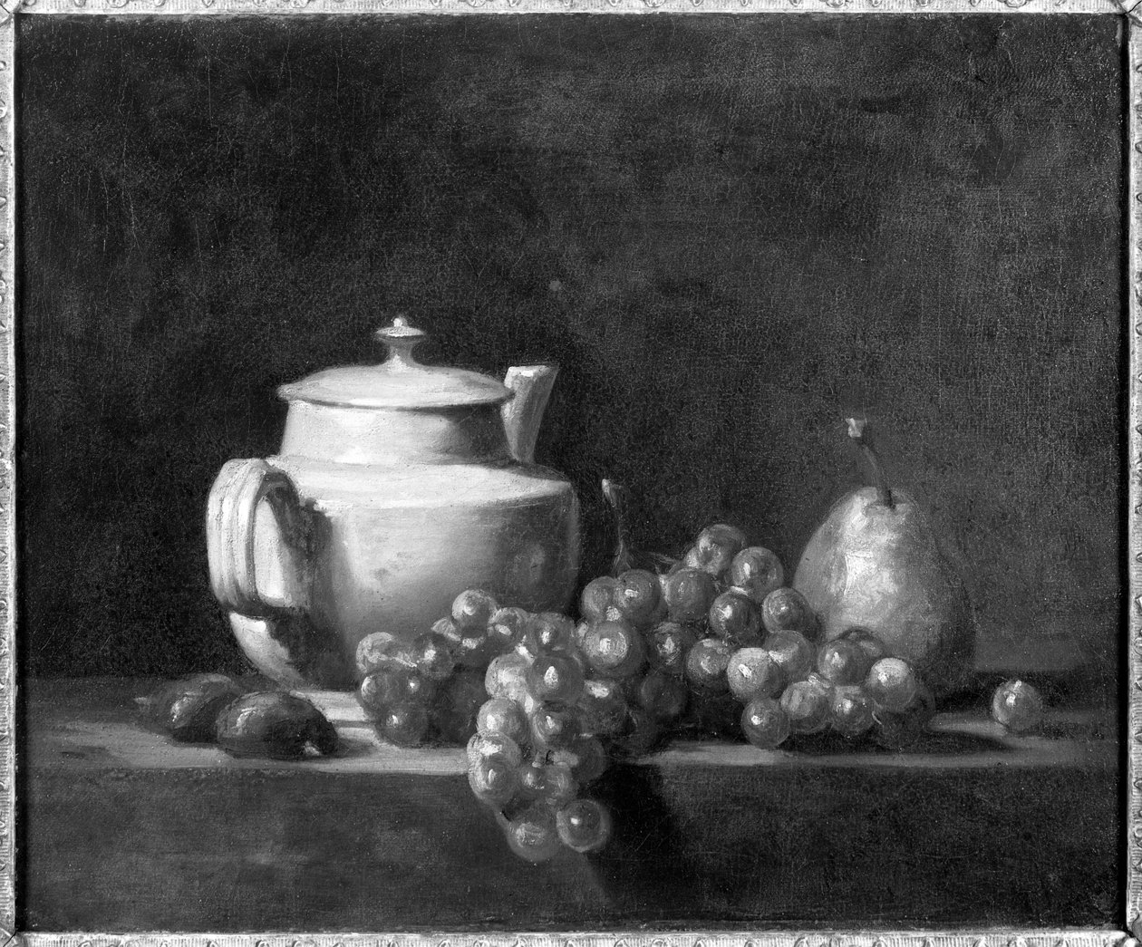 Théière blanche avec deux châtaignes, raisins blancs et une poire - Jean Baptiste Simeon Chardin