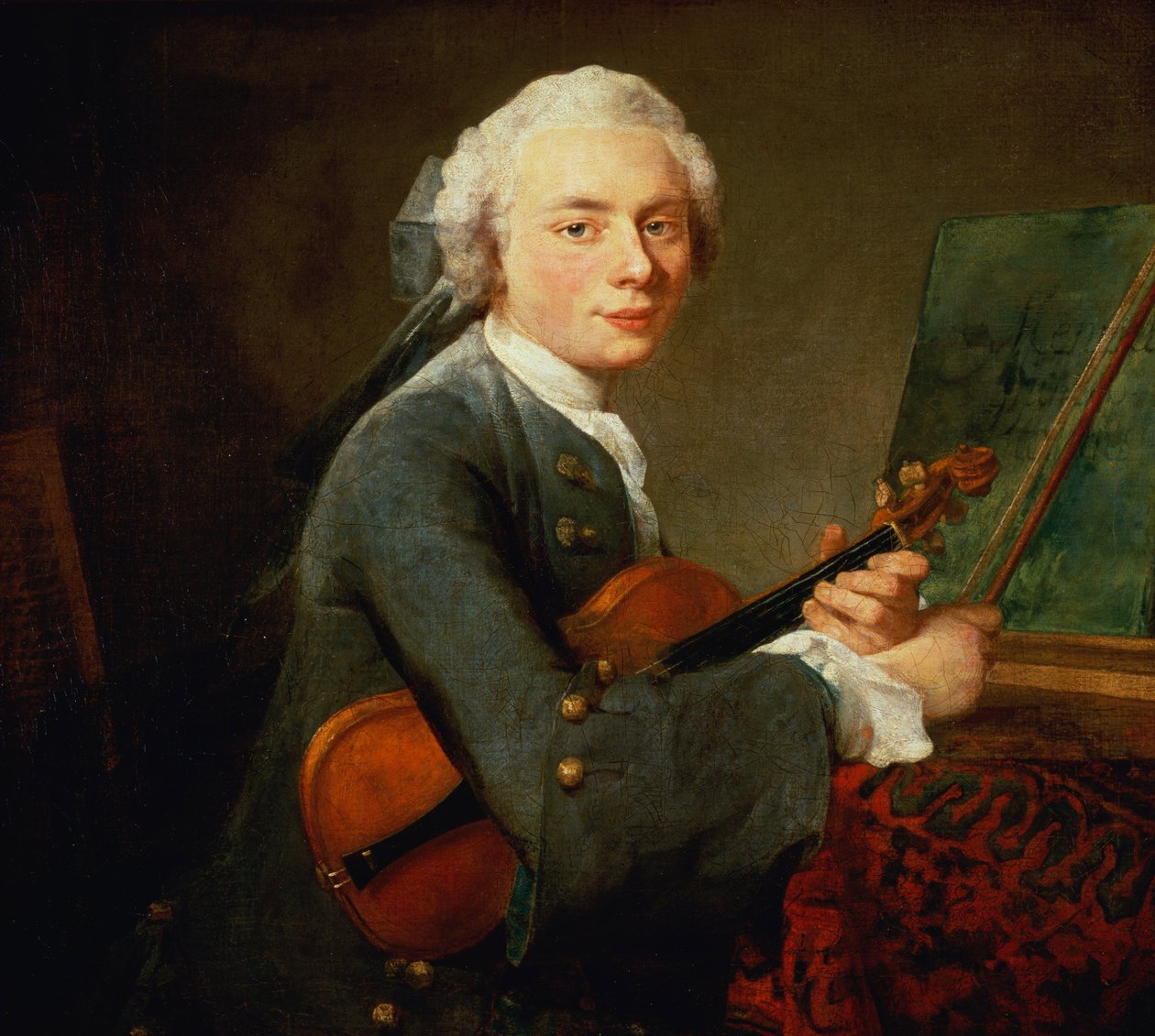 Jeune homme avec un violon, ou Portrait de Charles Théodose Godefroy, c.1738 - Jean Baptiste Simeon Chardin