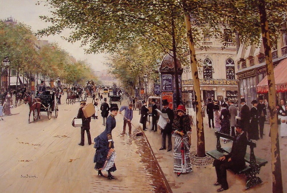 Boulevard des Capucines - en arrière-plan Boulevard des Italiens avec Pavillon de Hanovre à droite - Jean Beraud