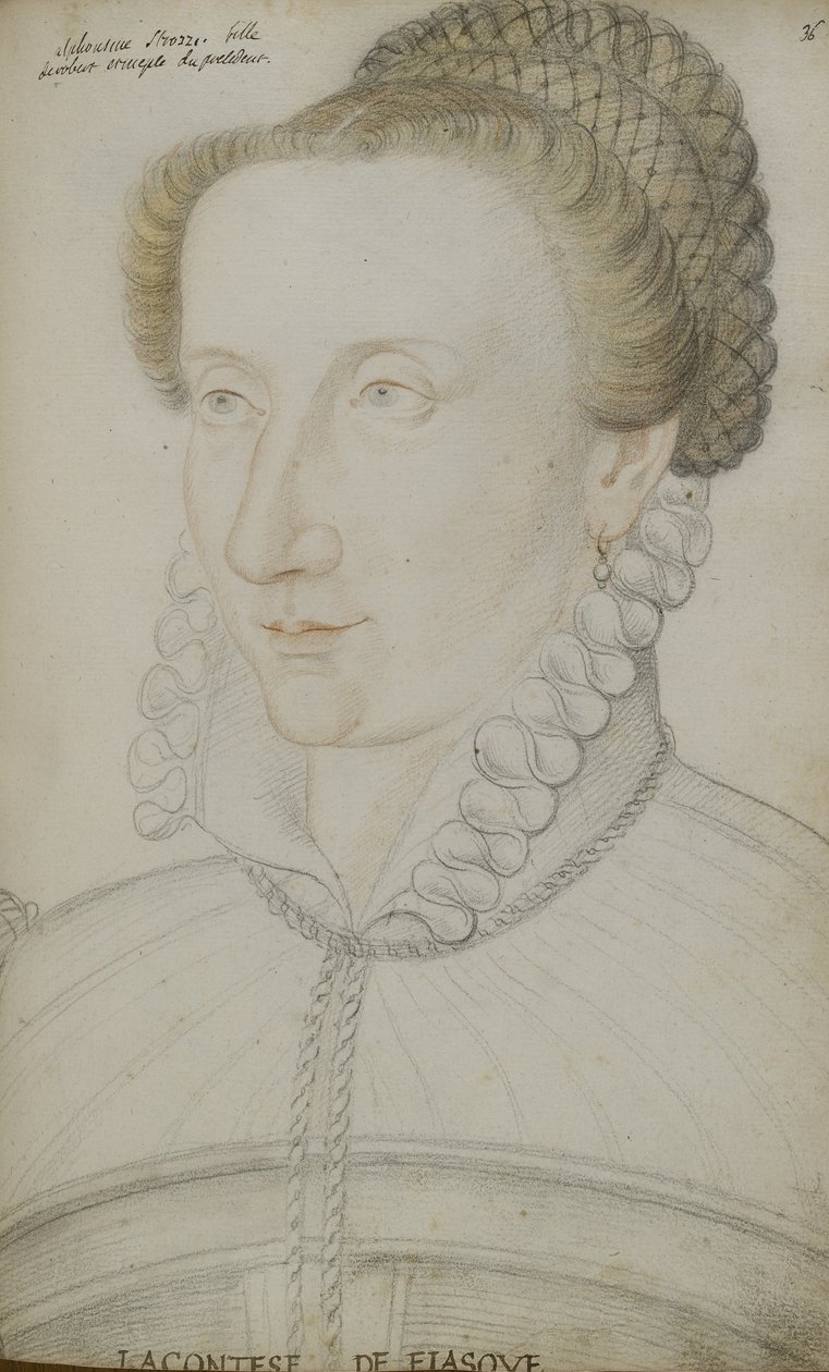 Alphonsine Strozzi (dos, craies rouge et jaune sur papier) - Jean Clouet