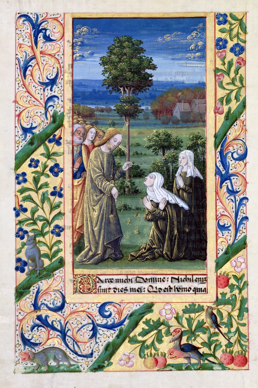 Ms Lat. Q.v.I.126 f.69v Marthe et Marie annonçant à Jésus la mort de Lazare, du 