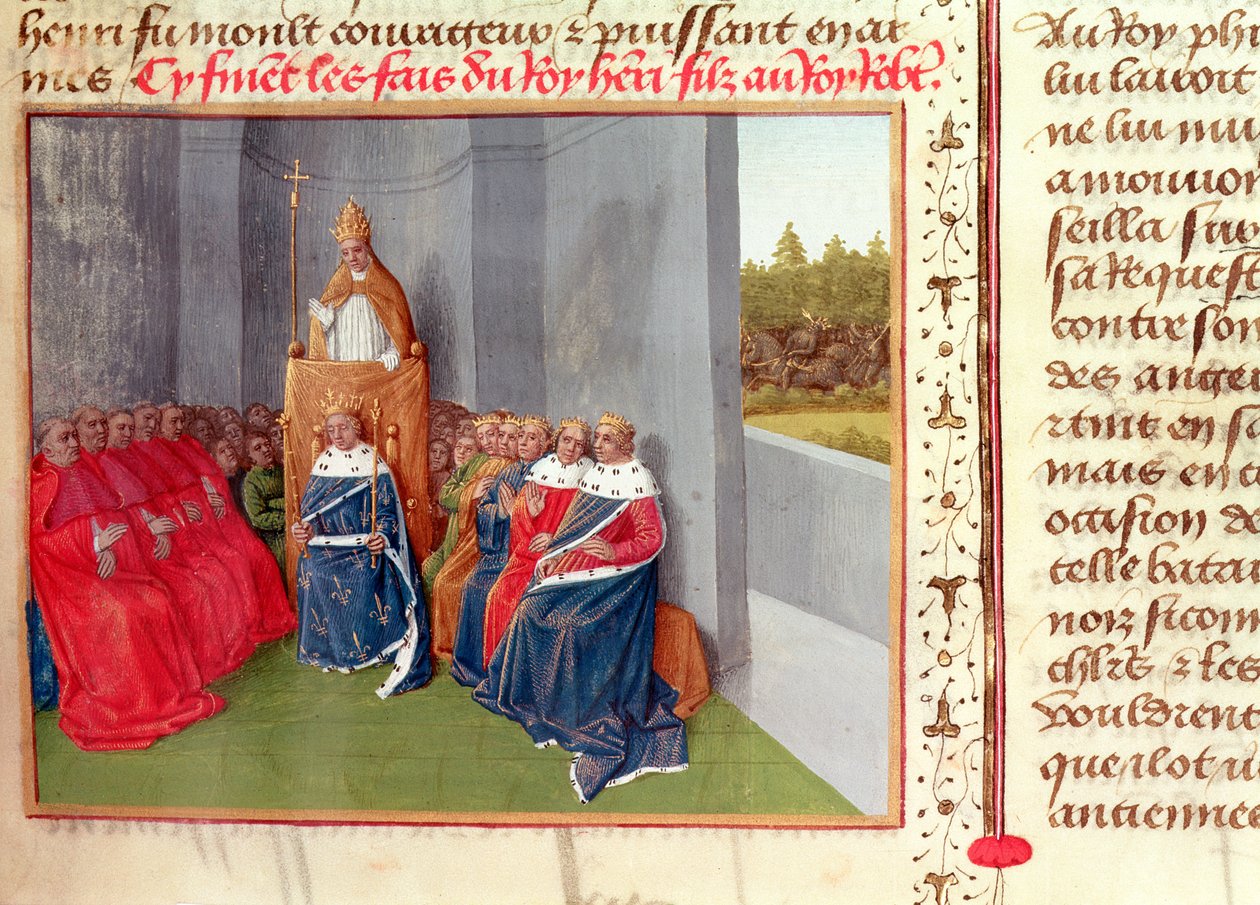 Ms Fr 6465 Fol.174 Urbain II (c.1035-99) prêchant la croisade à Clermont en présence du roi Philippe I (1053-1108) de France en 1095, de 