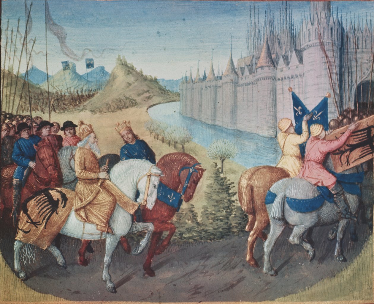 Ms Fr. 6465 fol.202 Entrée de Louis VII (c.1120-80) roi de France et Conrad III (1093-1152) roi d