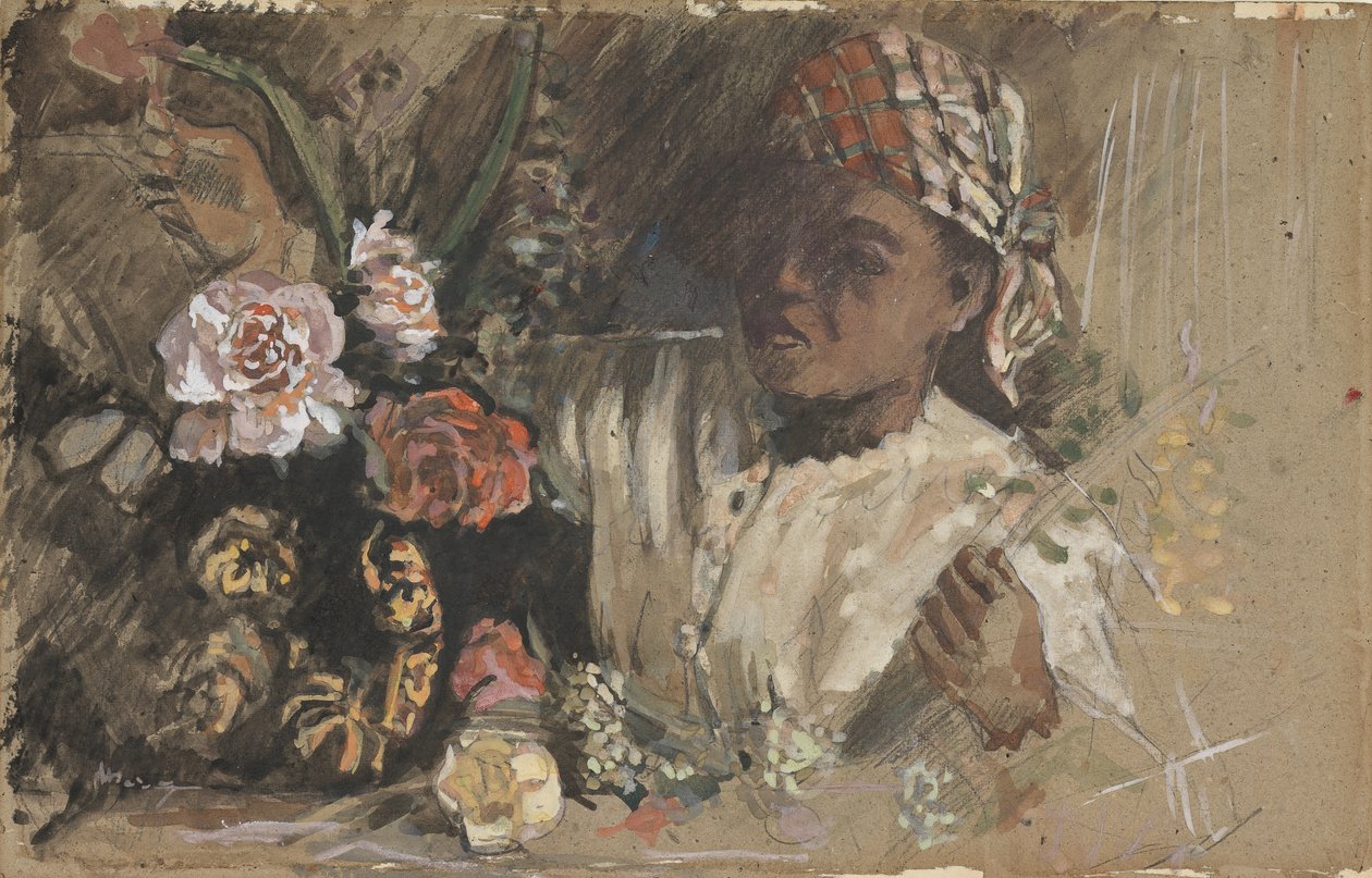 Femme noire avec pivoines, c.1870 - Jean Frederic Bazille