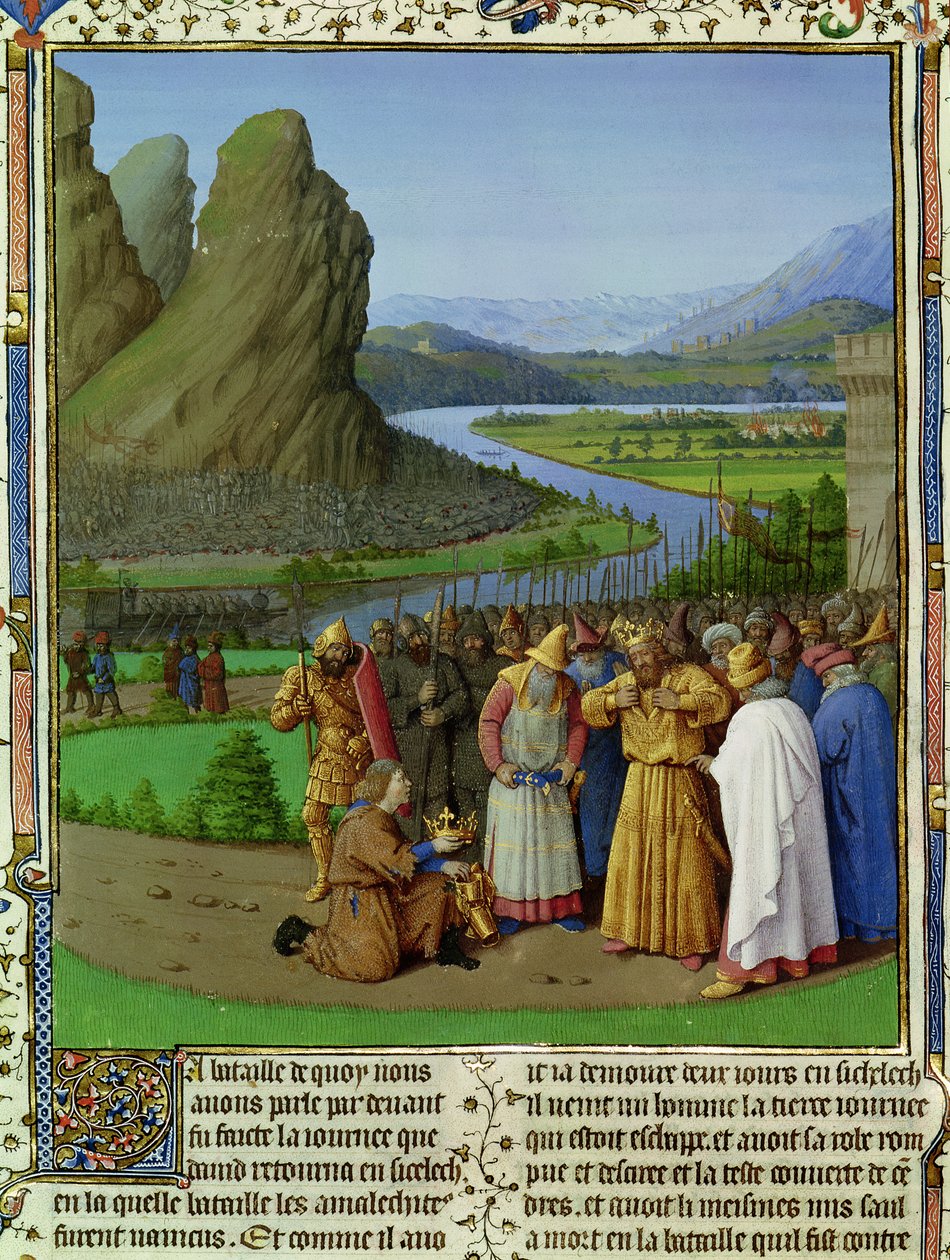 Ms Fr 247 fol.135 David apprenant la mort de Saül, illustration de 