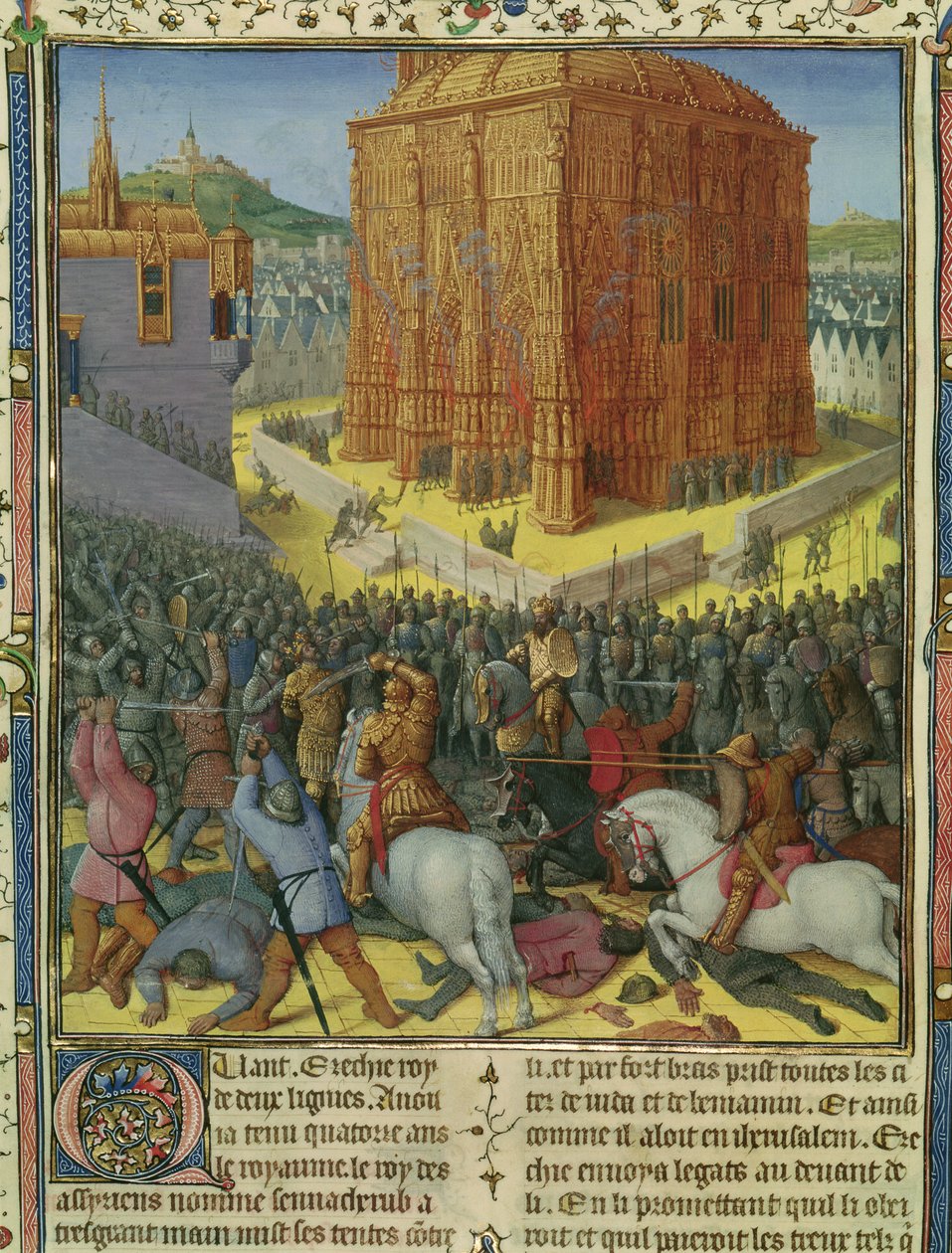 Ms Fr 247 fol.213 Le siège de Jérusalem par Nabuchodonosor, illustration des 
