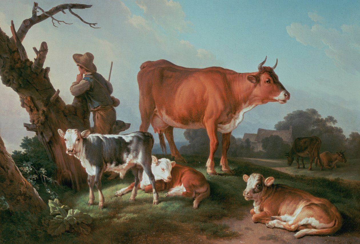 Scène pastorale avec un vacher - Jean Baptiste Huet