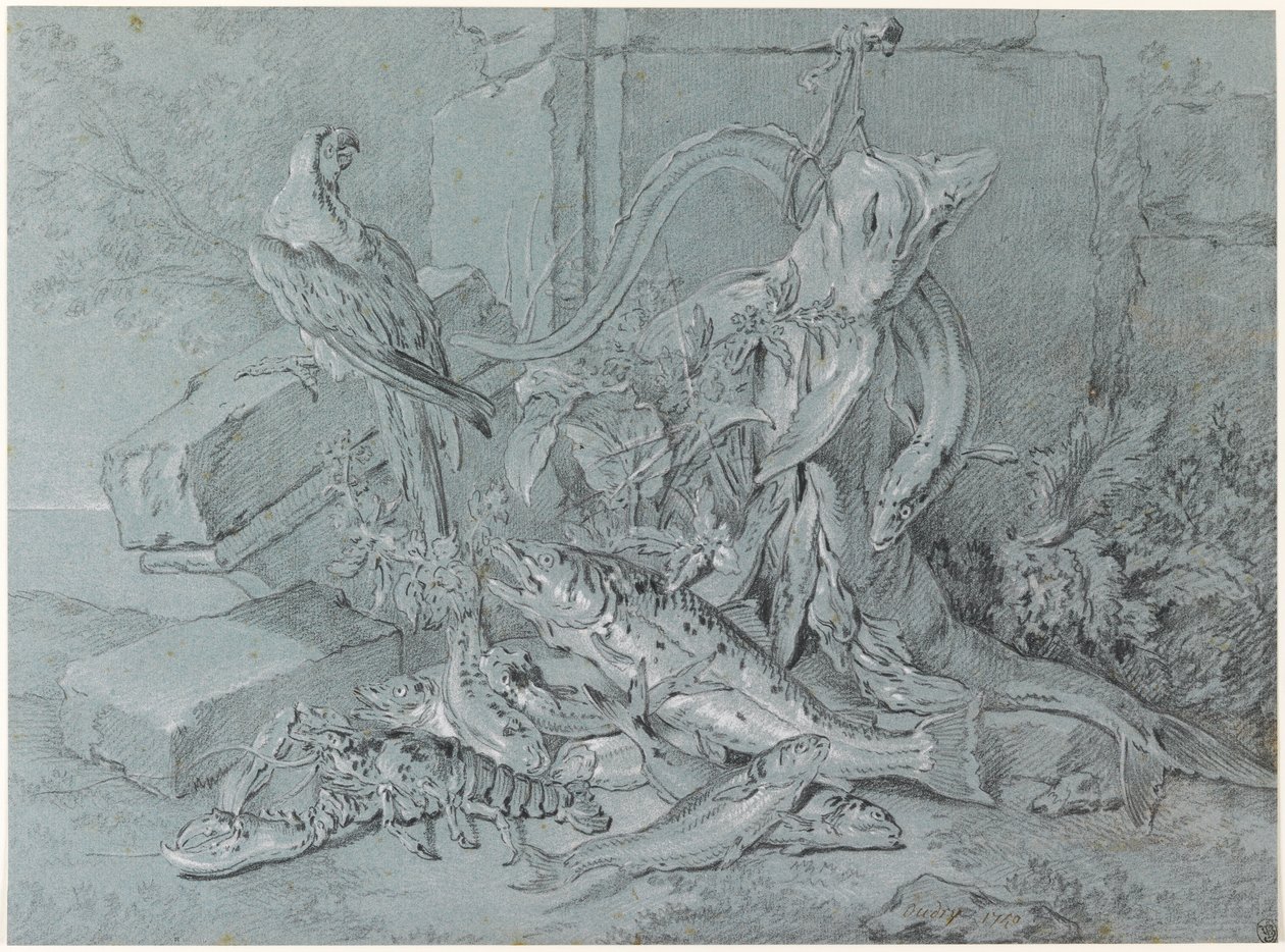 Nature morte avec poisson et perroquet - Jean Baptiste Oudry