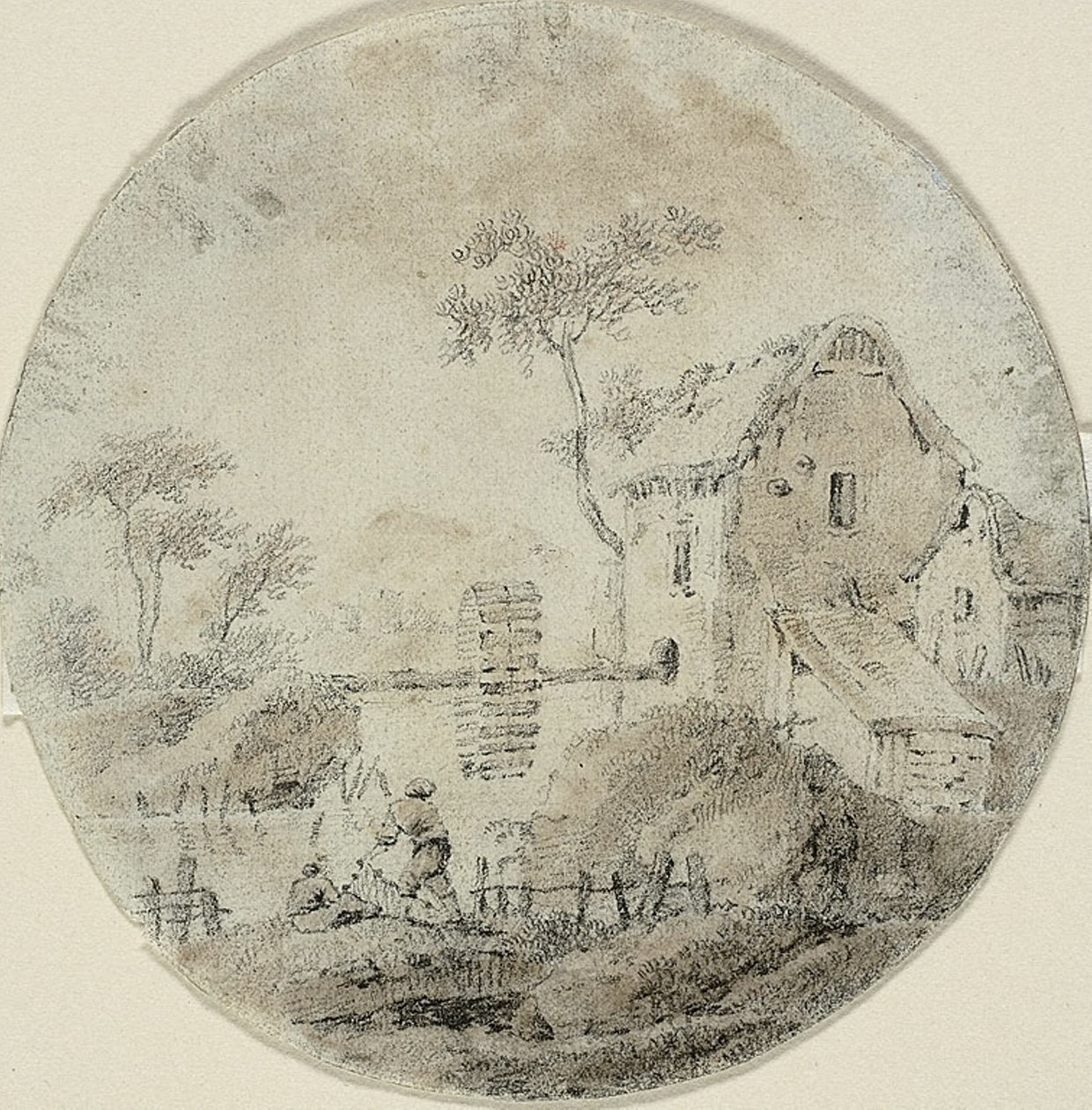 Moulin à eau avec personnages près de la rivière - Jean Baptiste Pillement