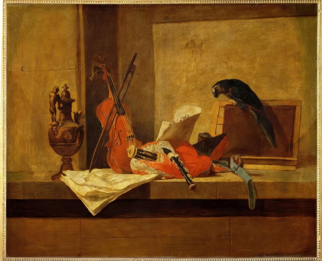 J.B.S. Chardin, Instruments de musique et perroquet - Jean Baptiste Simeon Chardin