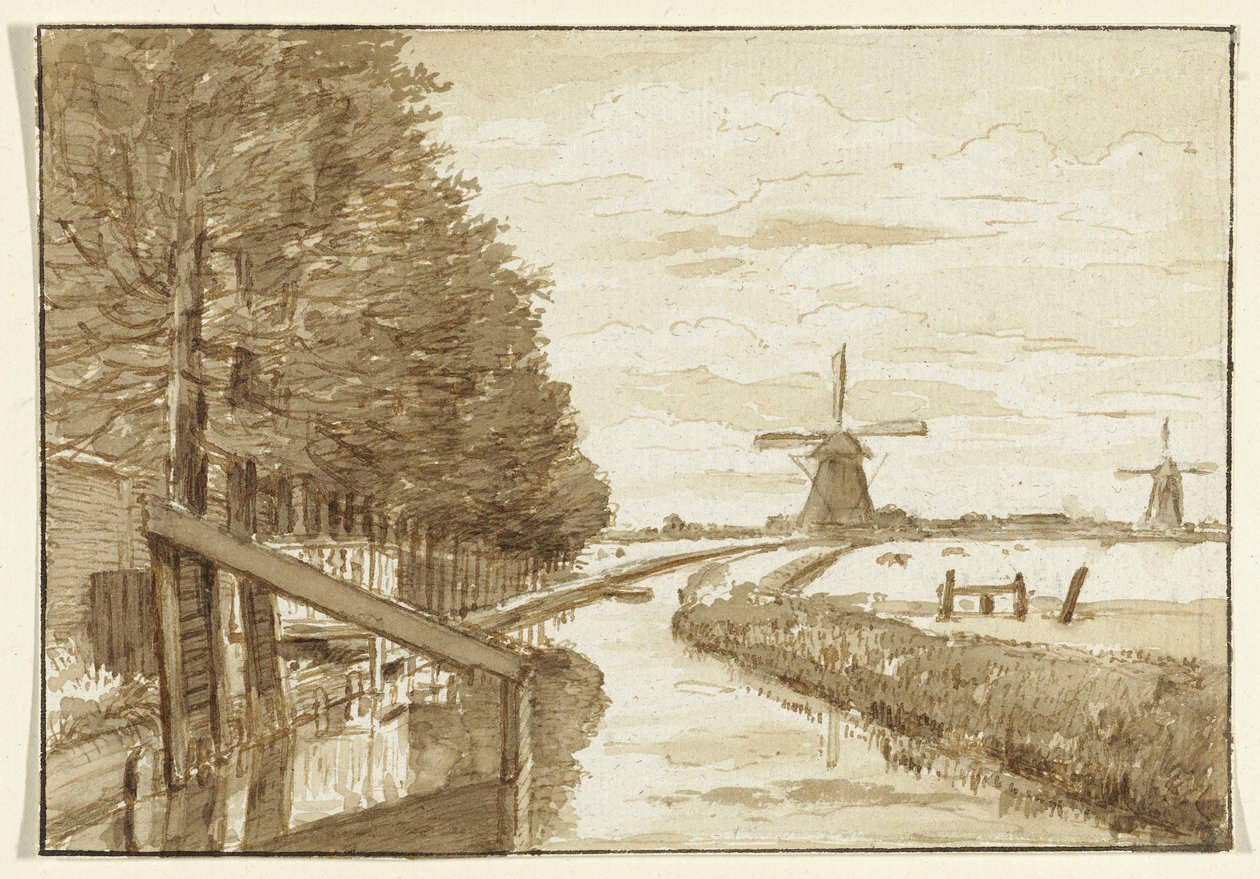Paysage avec un canal et deux moulins - Jean Bernard