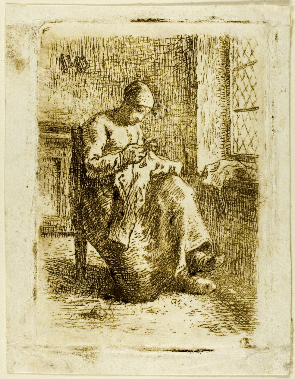 Une femme cousant - Jean Francois Millet