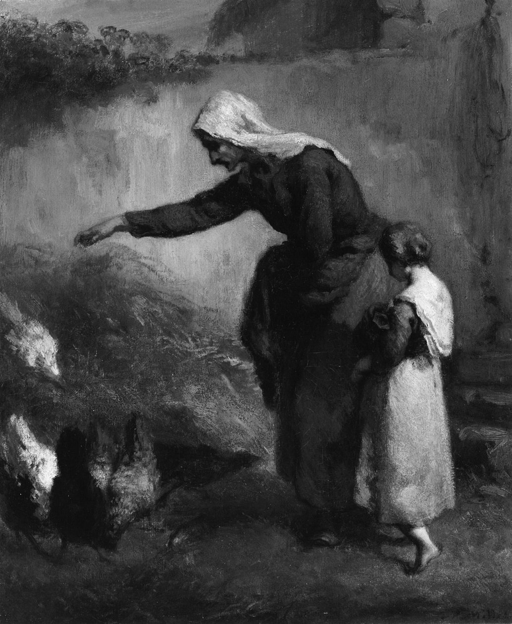 Femme nourrissant des poules - Jean Francois Millet