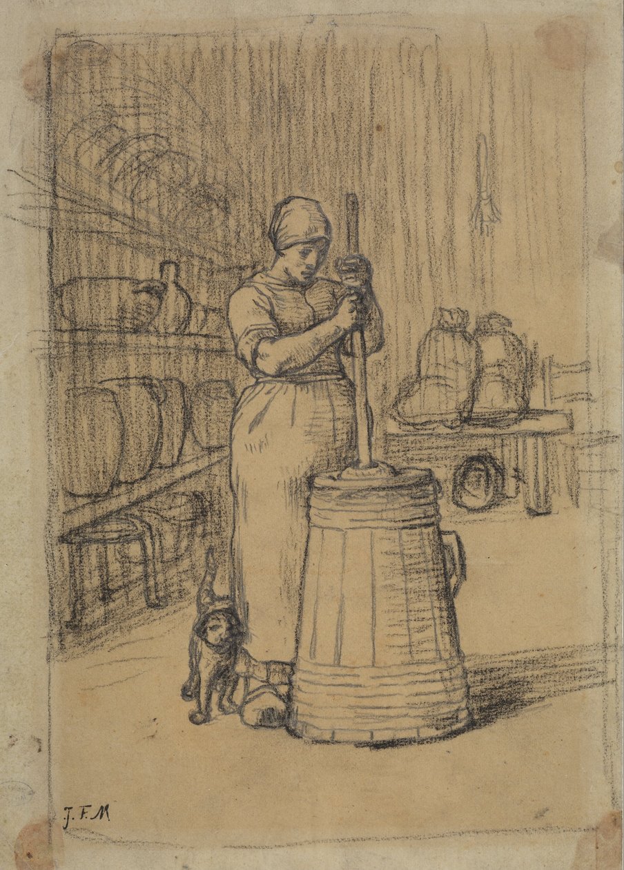 Étude pour Femme barattant du beurre - Jean Francois Millet