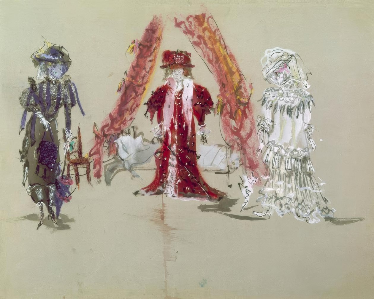 Décor de scène avec figurines pour la première - Jean Giraudox