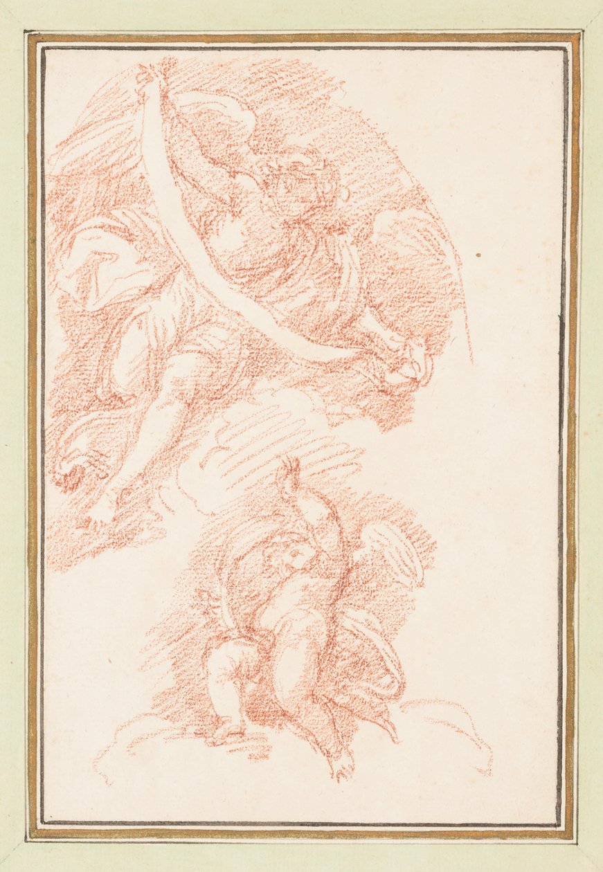 Figure ailée tenant une sangle avec putto - Jean Robert Ango