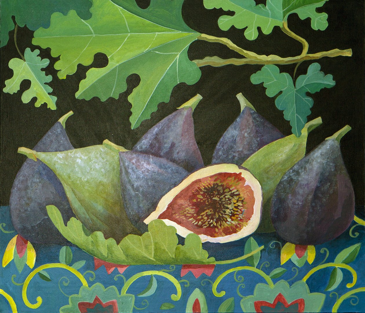 Figues sur fond noir, 2014 (acrylique sur toile) - Jennifer Abbott