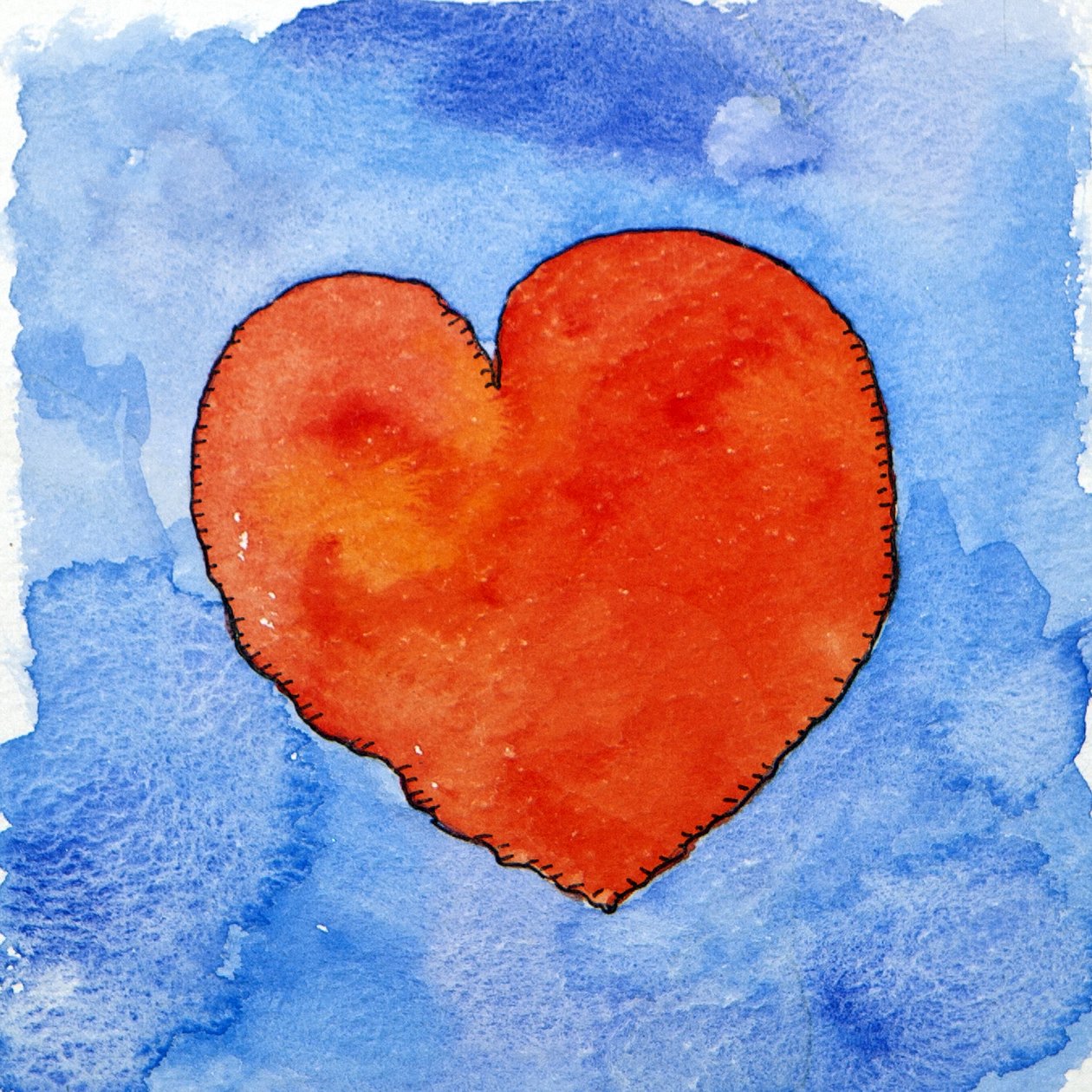 Coeur rouge sur fond bleu, 2011 (aquarelle) - Jennifer Abbott