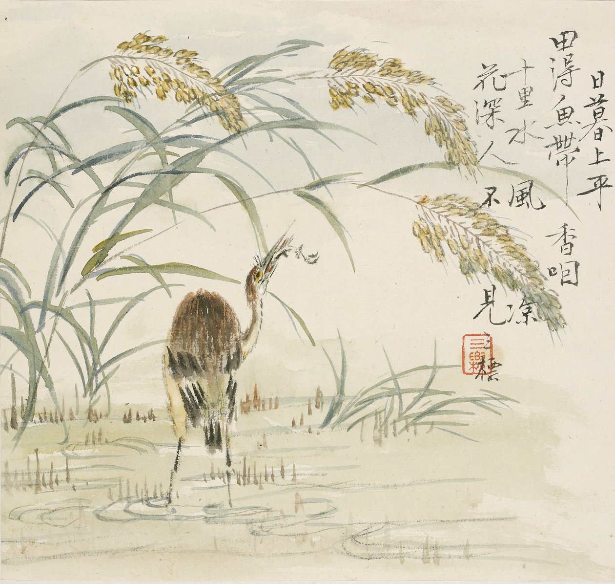 Un héron mangeant un poisson, 1857 - Jin Yuan