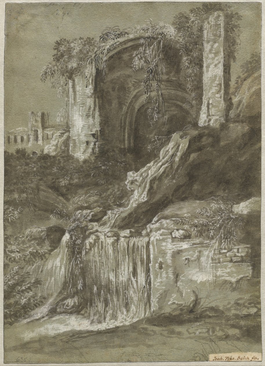 Une cascade avec ruines (verso) - Joachim Franz Beich
