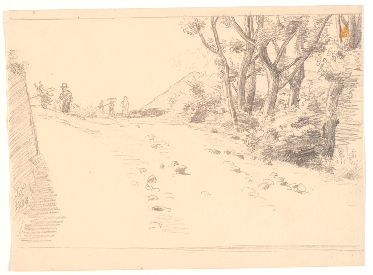 Paysage italien avec une route, à droite des arbres - Joakim Frederik Skovgaard