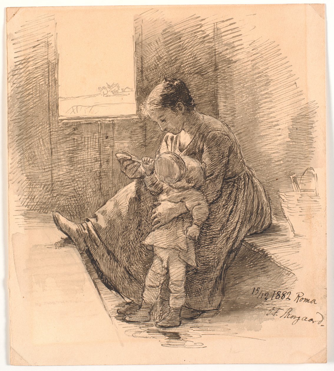 Femme et enfant dans un compartiment de train - Joakim Frederik Skovgaard