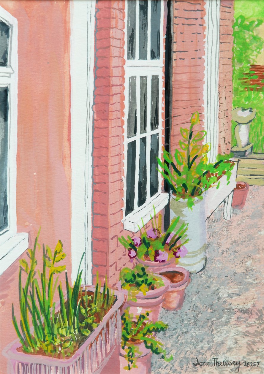 Vue depuis la fenêtre de la cuisine du cottage avec des plantes, 2010 - Joan Thewsey