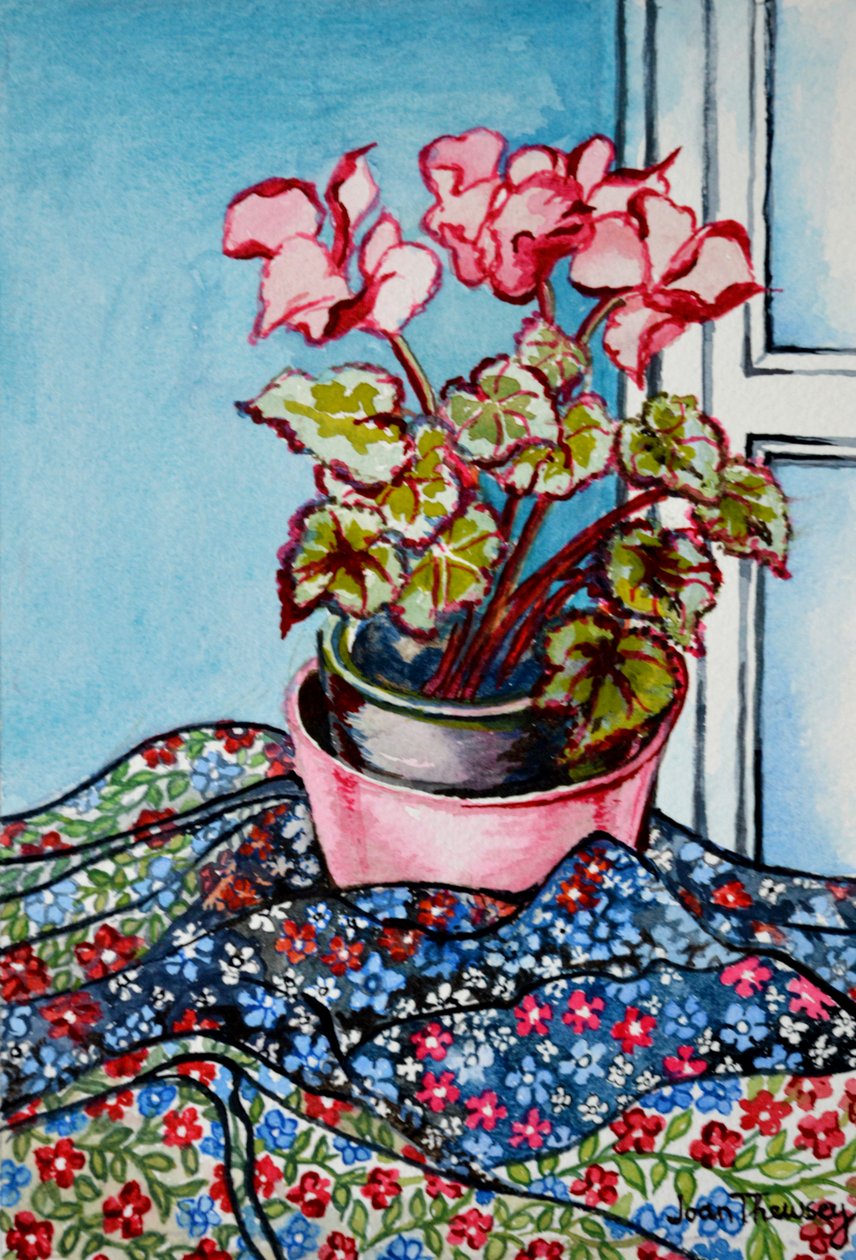Cyclamen avec tissus à motifs - Joan Thewsey