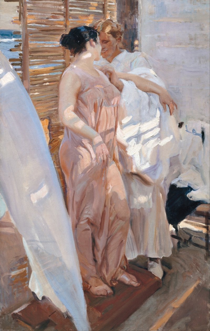 La robe rose. Après le bain - Joaquín Sorolla