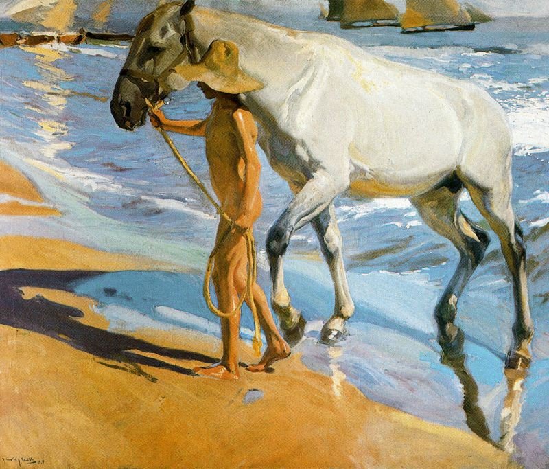 Le bain du cheval - Joaquín Sorolla