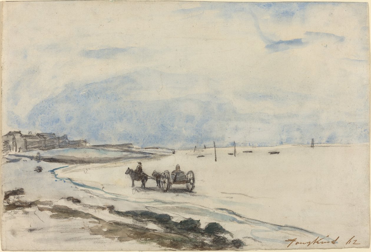 Chariot sur la plage à Étretat - Johan Barthold Jongkind