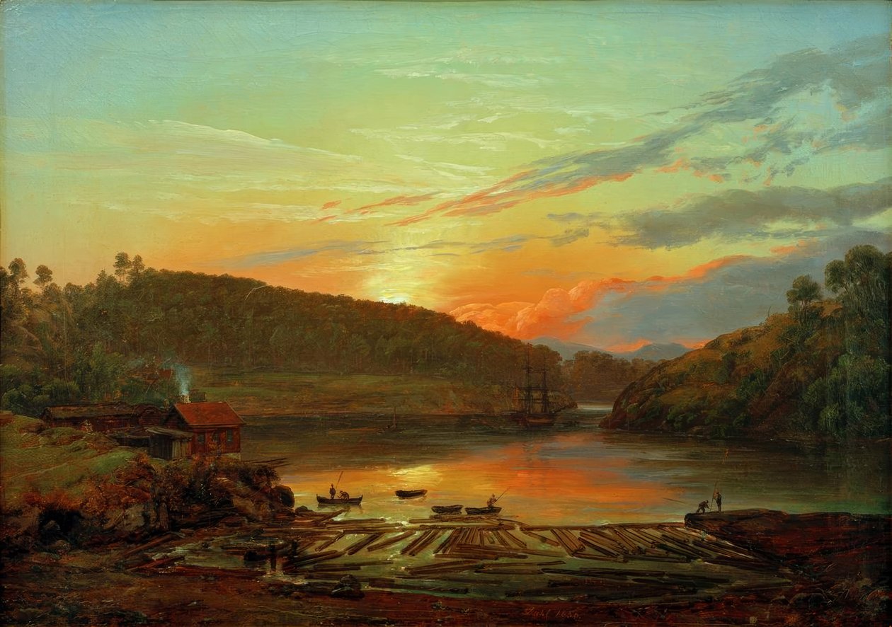 Paysage près de Skien au coucher du soleil - Johan Christian Dahl