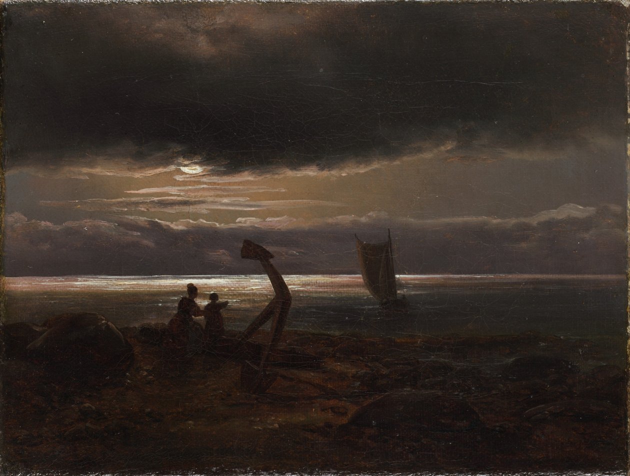 Mère et enfant au bord de la mer - Johan Christian Dahl