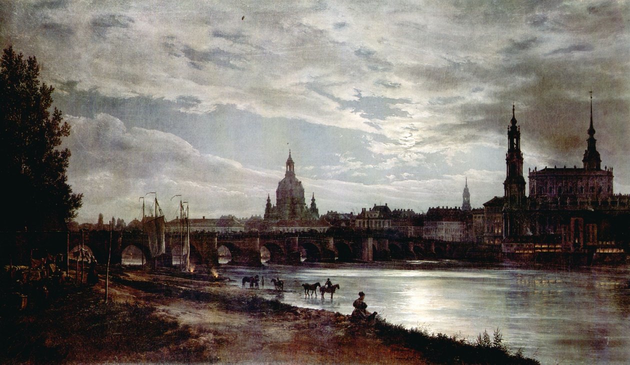 Vue de Dresde au clair de lune - Johan Christian Dahl