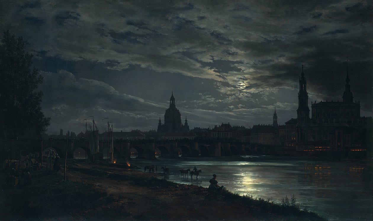 Vue de Dresde au clair de lune - Johan Christian Dahl