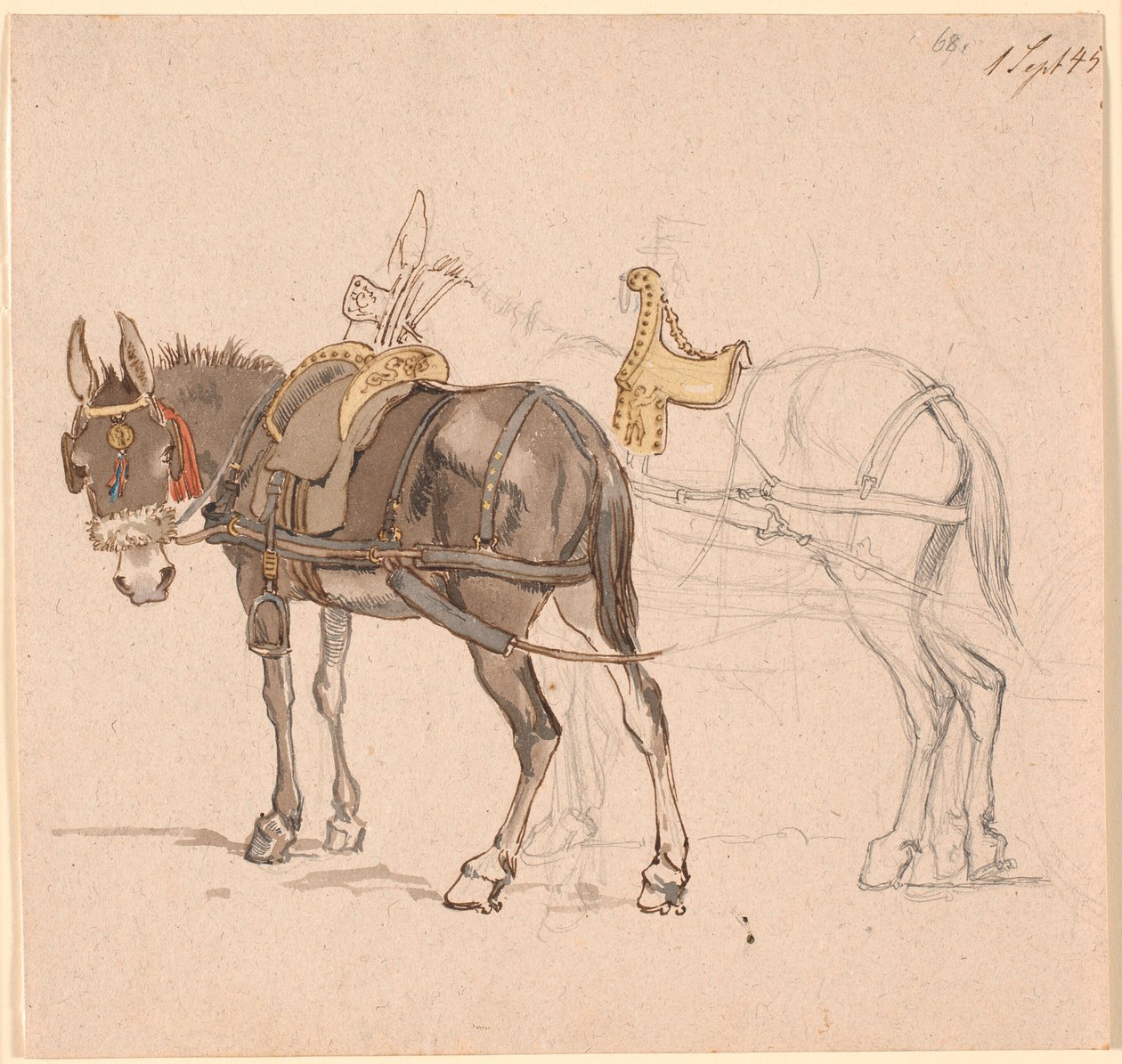 Deux mules attelées - Johan Thomas Lundbye