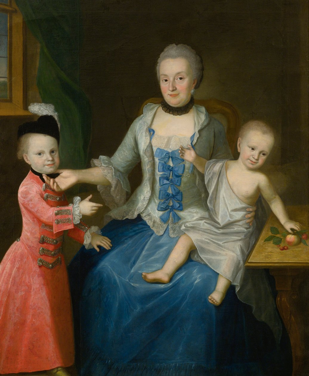 Portrait de Friederica Adolphina, comtesse de Schlieben, et de ses deux fils, Gotthelf Sigismund et Adolf Friedrich - Johann Gottlieb Becker