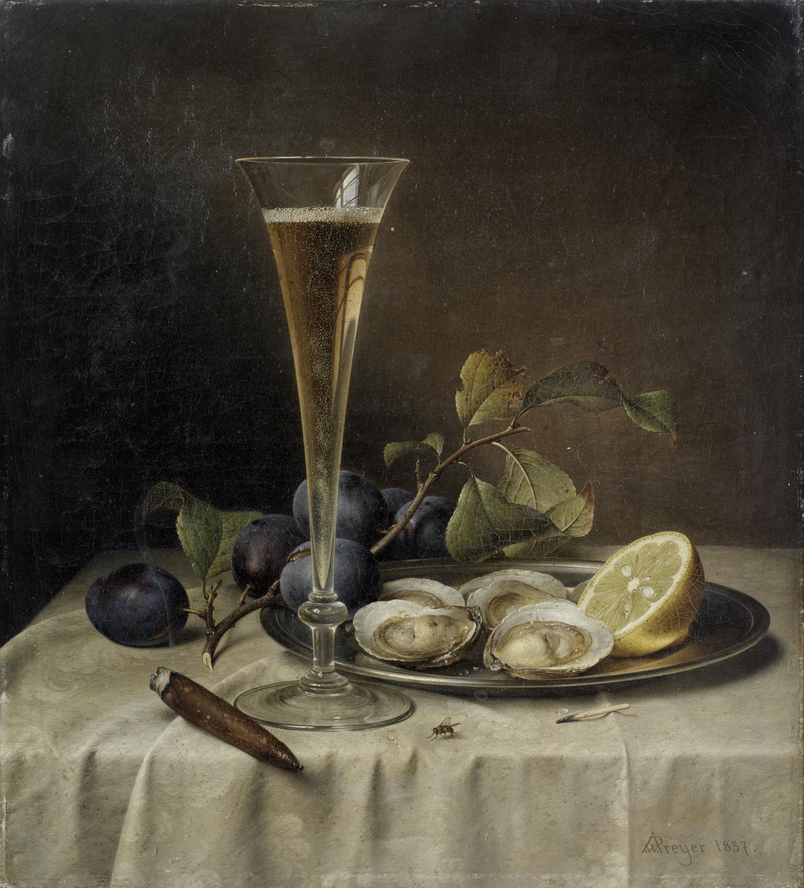 Nature morte avec champagne et huîtres - Johann Wilhelm Preyer